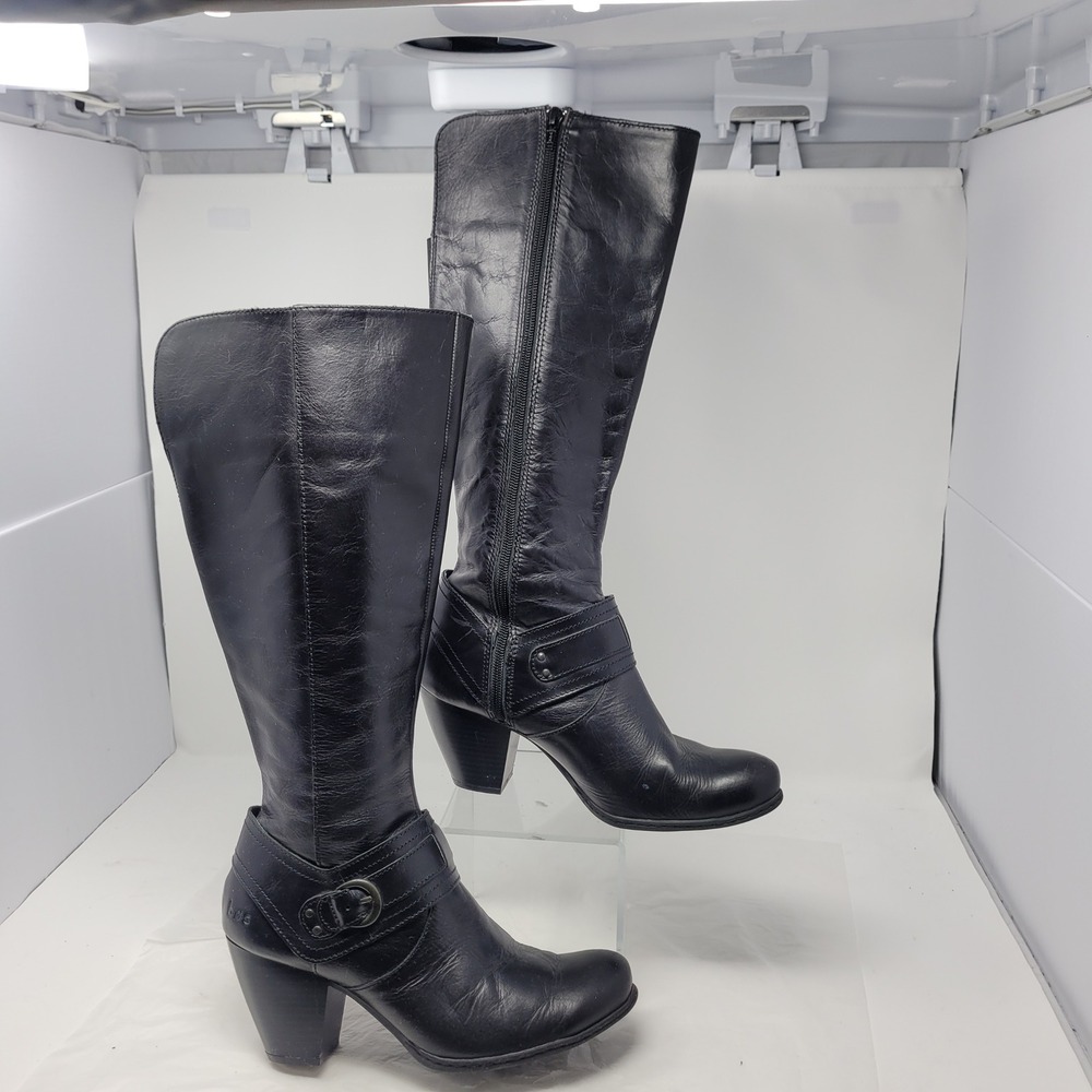 Born Concept Equestrian Moto Goth Grunge Edgy Leather Knee High Boots Sz 9 Black